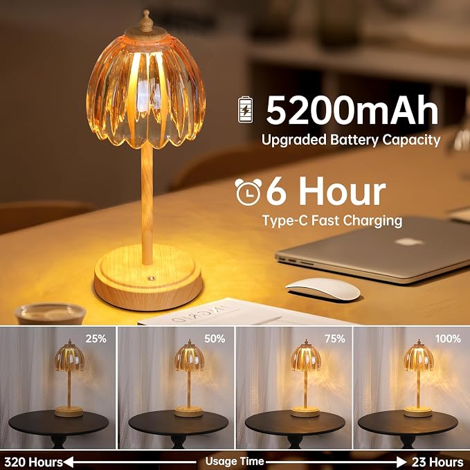Shenmoyl Tulip Table Lamp with 5200mAh Battery & Touch Control, Small Cordless - Image 2
