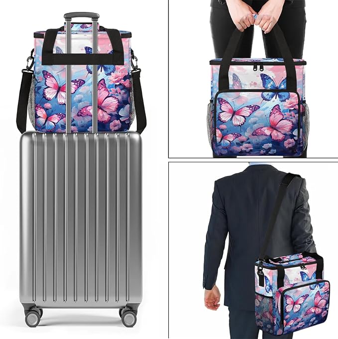 Pink Blue Butterfly Coffee Maker Carring Bag, Large Insulated Storage Organizer - Image 7