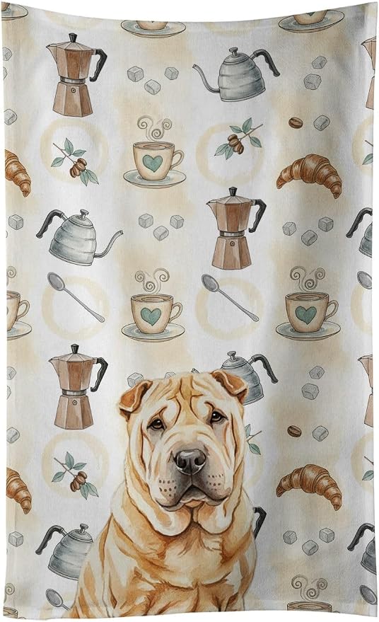 Caroline's Treasures Red Shar Pei Coffee Bar Kitchen Towel Velour Plush Front by CarolinesTreasures