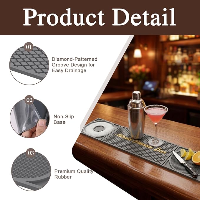 Bar Mat 3-in-1 Non-Slip Bartender Mat, Bar Accessories Countertop Mat 24 x 6 - Image 3