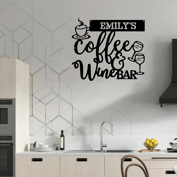 Personalized Coffee & Wine Bar Metal Wall Art, Art Deco Style, LED Lights - Image 5