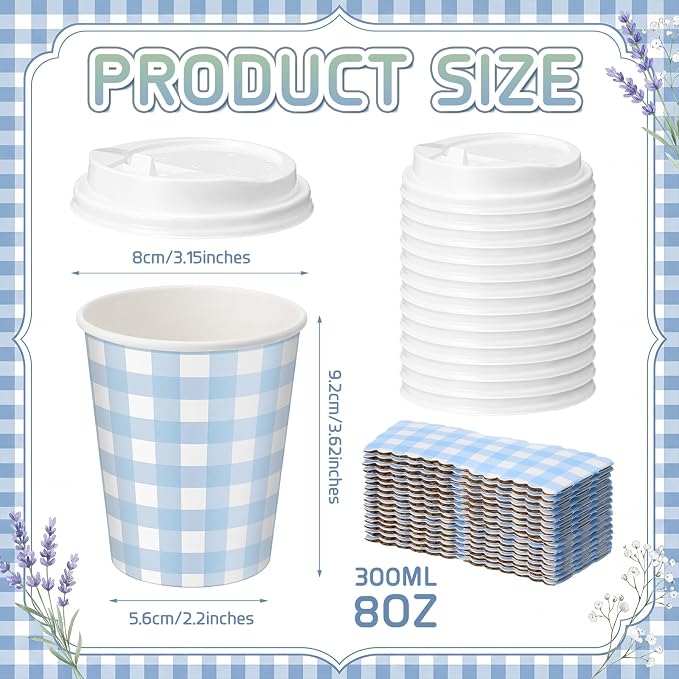 Mimorou 48 Set Blue Gingham Disposable Coffee Cups - Image 2