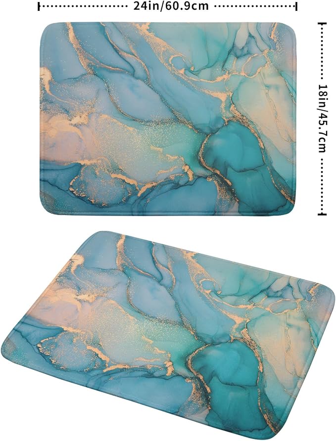 Marble Dish Drying Mat for Kitchen Counter Blue Teal Turquoise Gold Drying Mat - Image 2