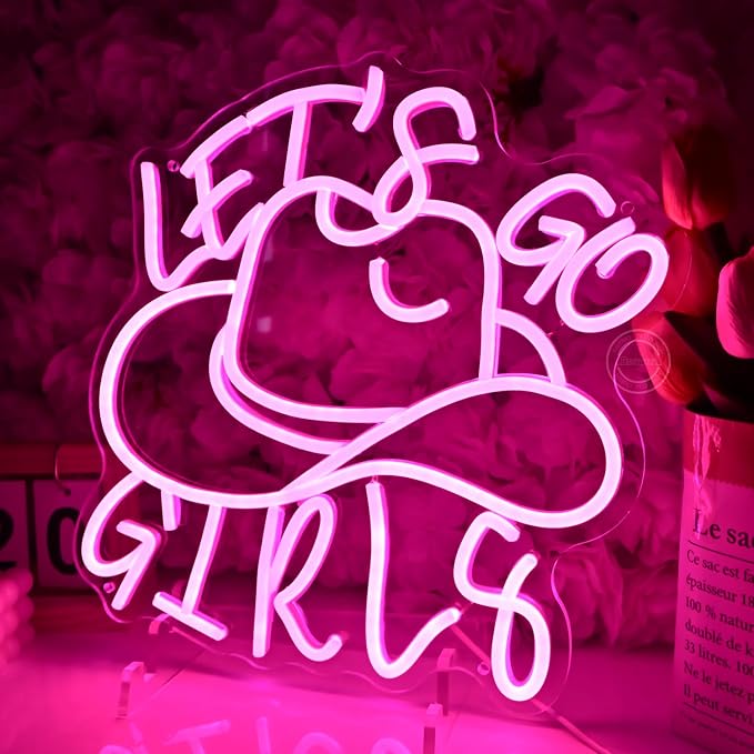 Britrio Cowgirl Hat Let’s Go Girls Neon Sign Hot Pink Led Western Cowboy Neon - Image 5