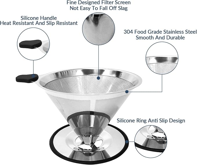 Reusable Paperless Coffee Filter, Pour Over Coffee Maker, Stainless Steel Drip - Image 2