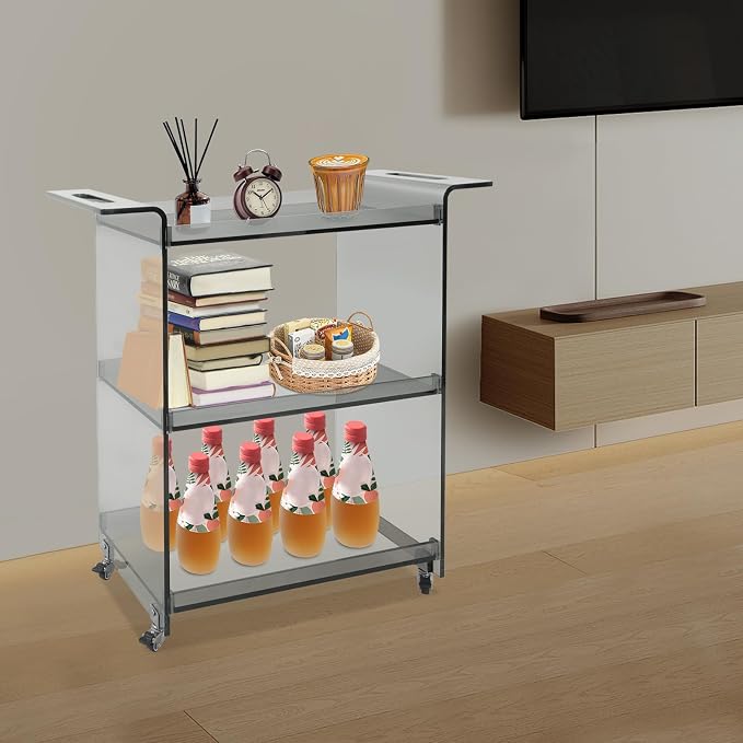 Acrylic Rolling Serving Cart, 3 Tier Clear Bar Cart, Acrylic Serving Storage - Image 4