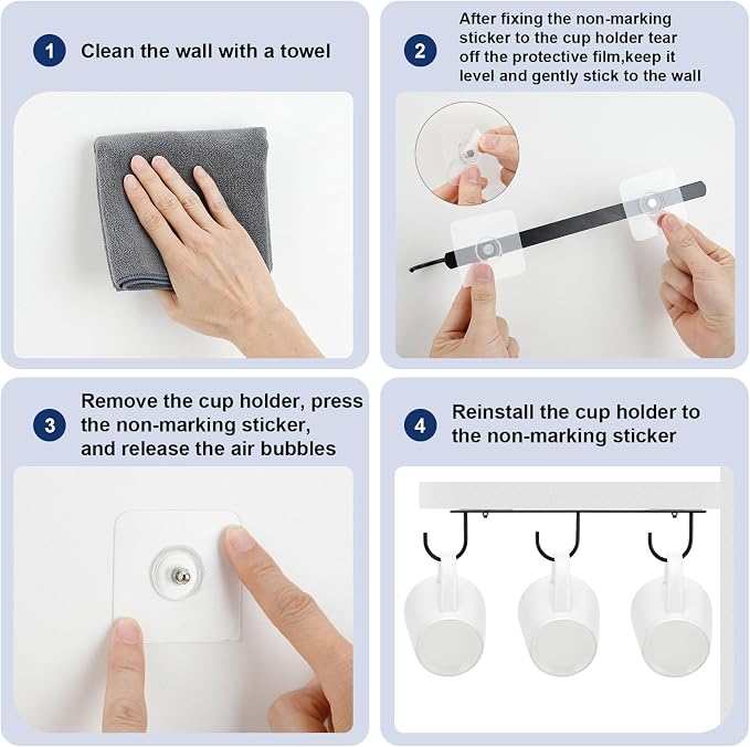 3pcs Under Cabinet Mug Hooks, Adhesive/Screw 2 Ways Install Mug Holder - Image 7