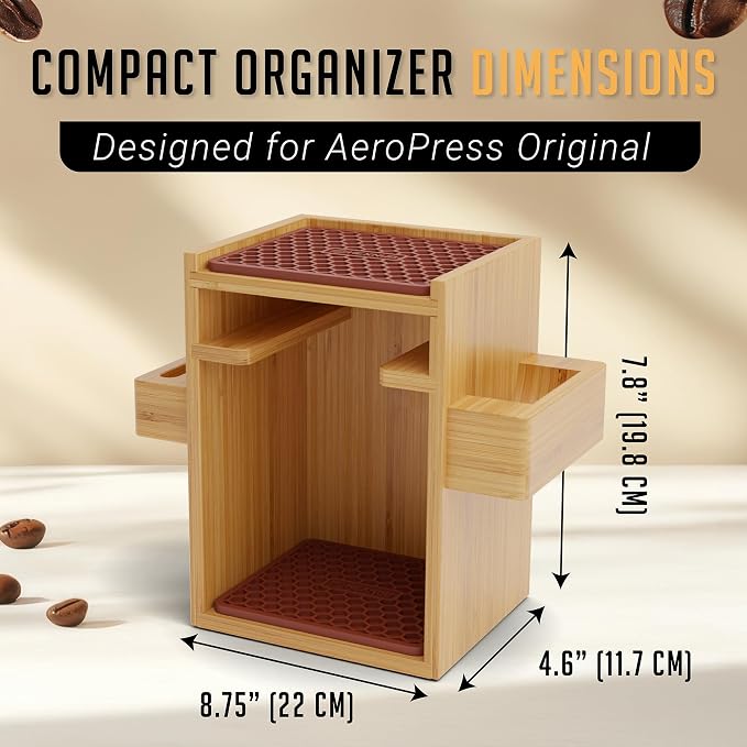 HEXNUB Organizer Stand for AeroPress Bamboo Coffee Caddy Compact Brown | - Image 3