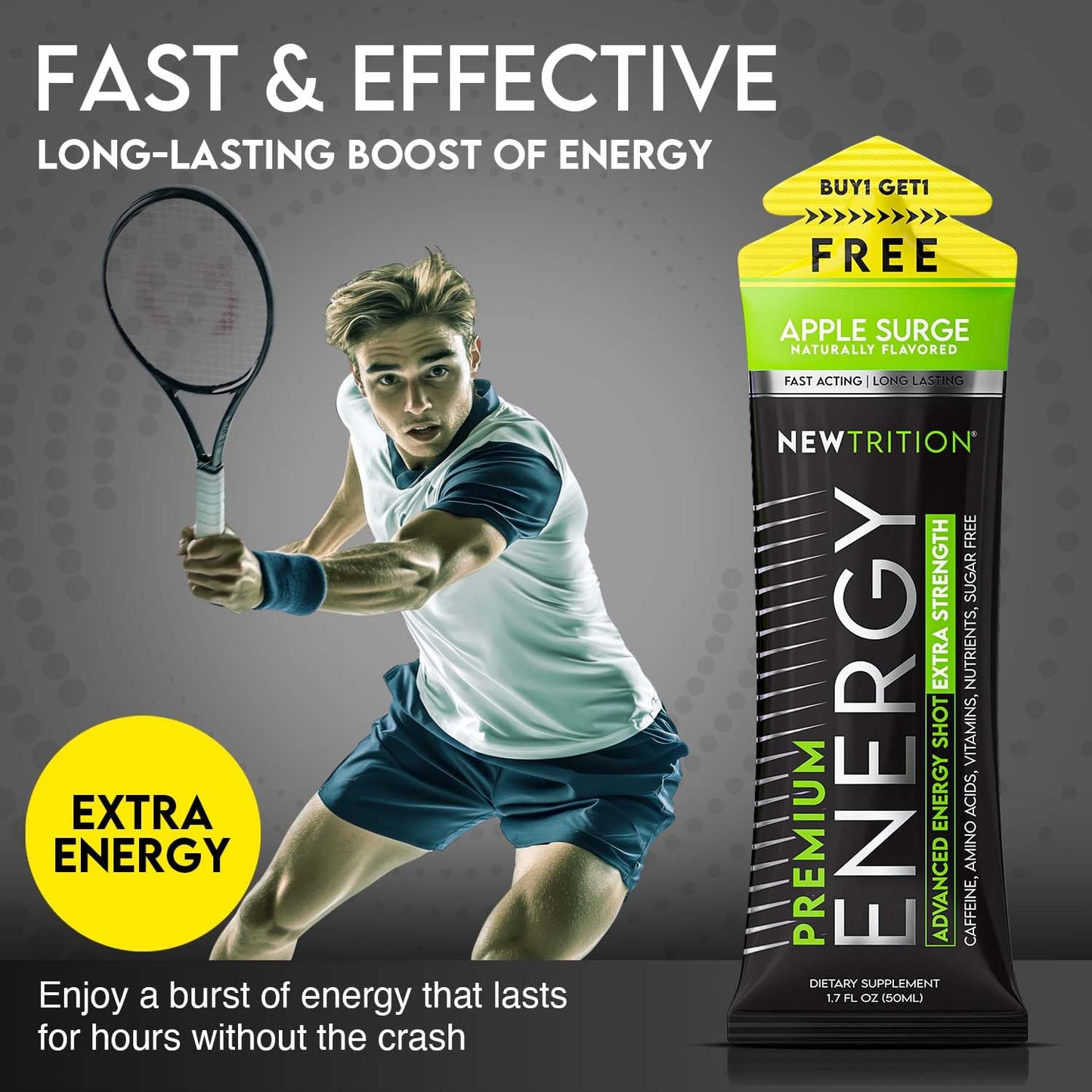 NewTrition® Extra Strength Energy Shots, 250mg Caffeine Energy Shots with Vitamin B & Amino Acids, Sugar-Free Vitamin Energy Shot, 1.7 fl oz (Pack of 24, 4 Flavors-Mixed-2)