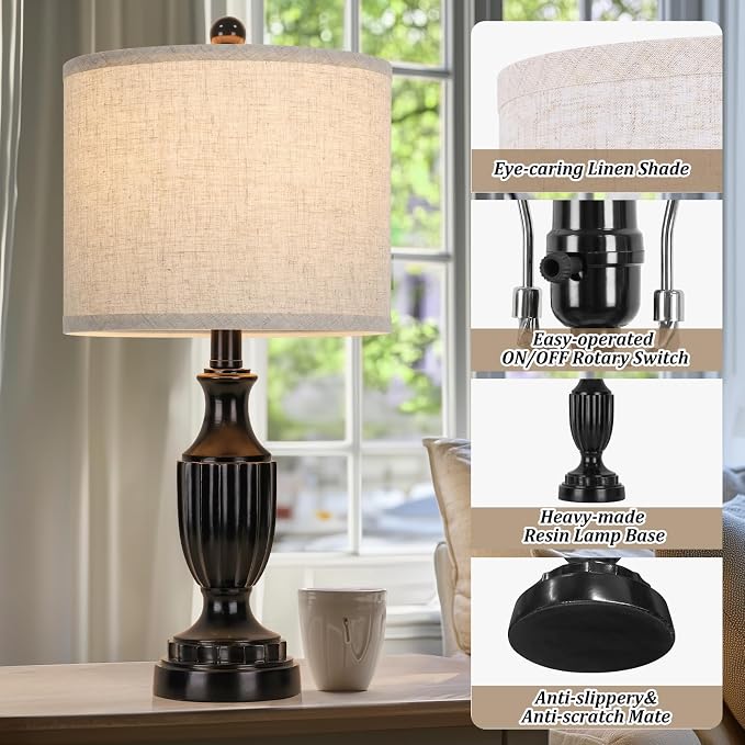 TOBUSA Farmhouse Living Room Table Lamps Set of 2, Matte Black Rustic Vintage - Image 5