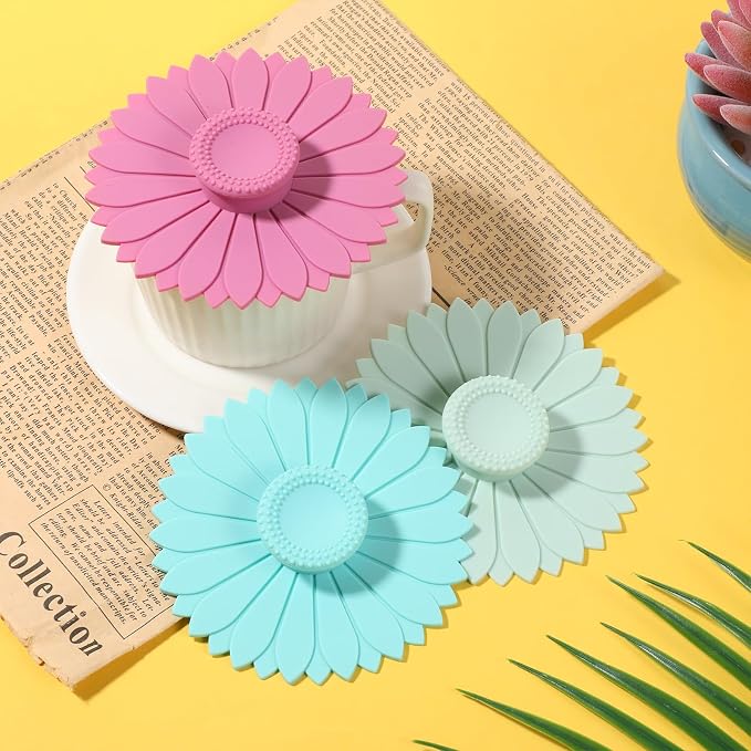 3 PCS Silicone Cup Covers, 4.1 Inch Sunflower Drink Covers Reusable Anti-dust - Image 4