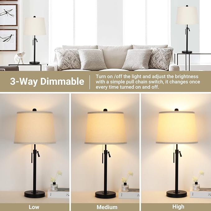 Bedside Table Lamps Set of 2: Tall Black Table Lamps - Image 3