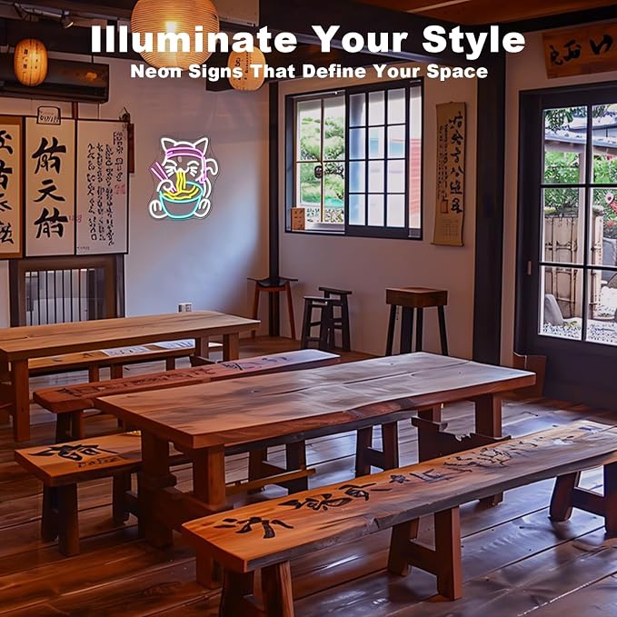Fortune Cat Ramen Neon Signs for Wall Decor Japanese Cat LED Neon Light USB - Image 4