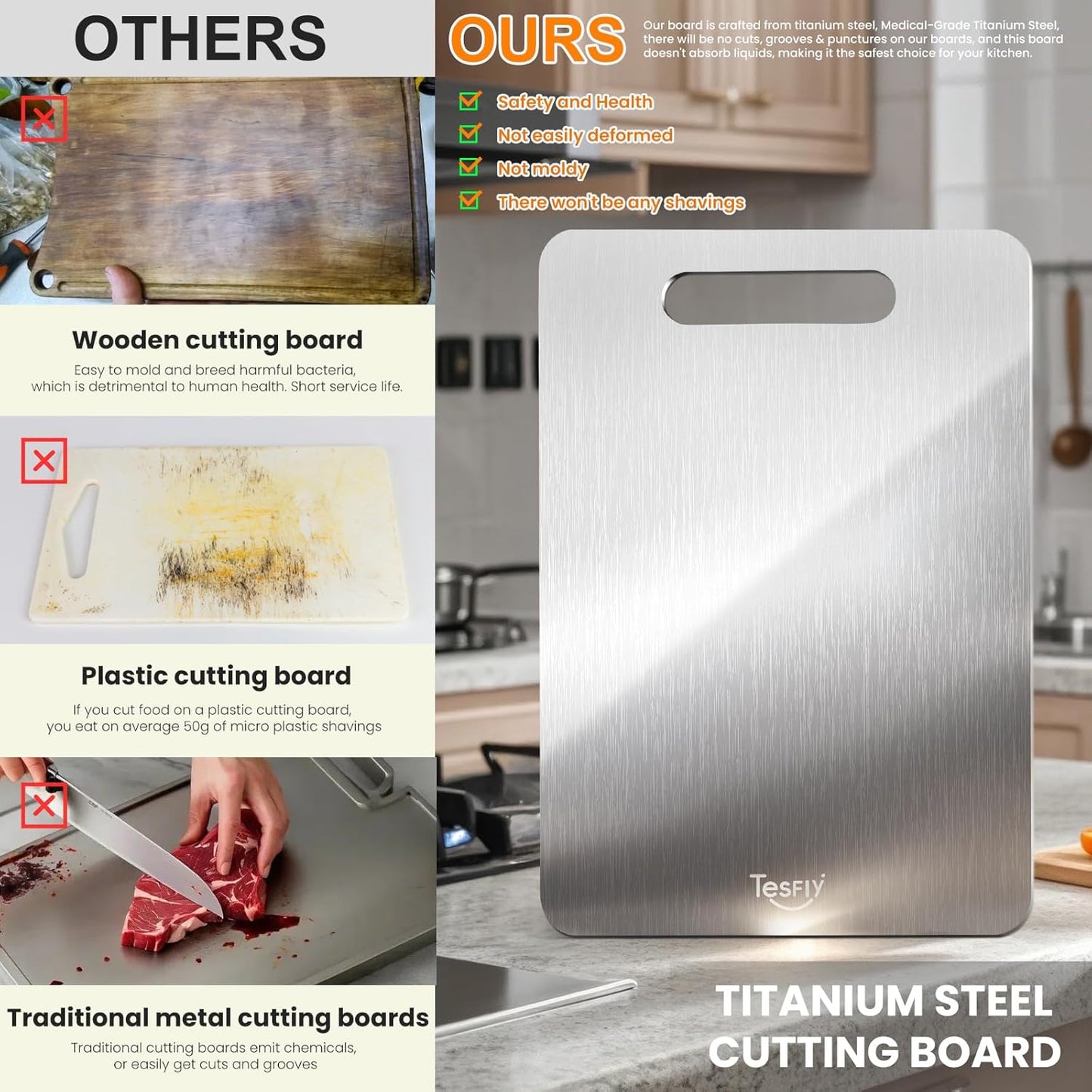 2 Pack Titanium Cutting Board - 100% Pure Titanium Cutting Boards For Kitche,Easy to clean, Double-sided food-grade Cutting Board For Meats, Fruits And Vegetables (18 * 12)