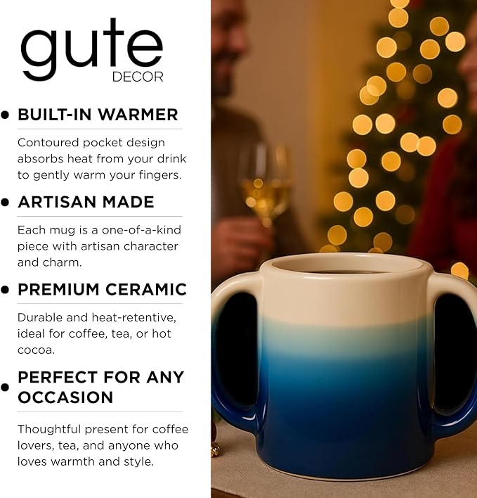 GUTE Handmade Pottery Double Hand Warmer Mug - 14 oz Ceramic Coffee Mug - Image 4
