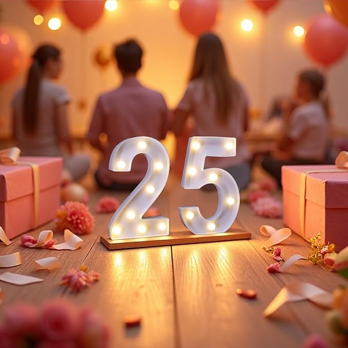 25th Birthday Decoration Light Up Letters, Battery Powered LED Numbers Marquee - Image 3