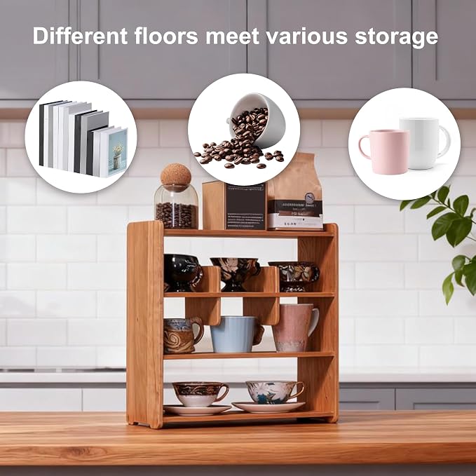 Coffee Cup Holder for Countertop Walnut Wood Coffee Mugs Holder for Kitchen Mug - Image 5
