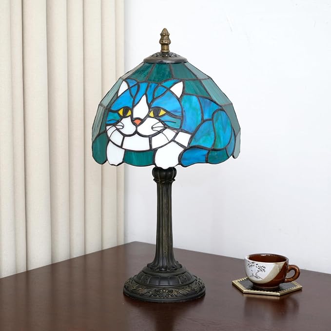 Tiffany Lamp Stained Glass Table Lamp 8X8X14 Inches Cat Style Living Room - Image 5