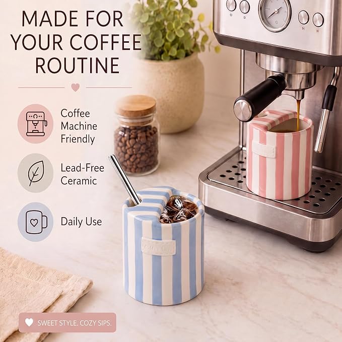 2 Pack Ceramic Coffee Mug with Sip Hole Espresso Cup 10oz with Straws Retro - Image 3