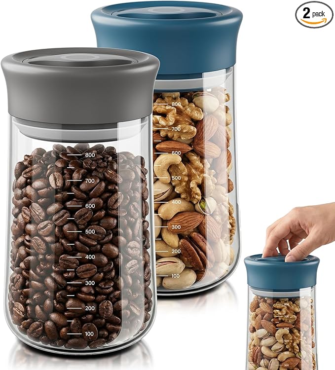 OURCABECUE 2026 Upgrade Wide Mouth Glass Storage Jars 27 oz, 90° Rotating by OURCABECUE