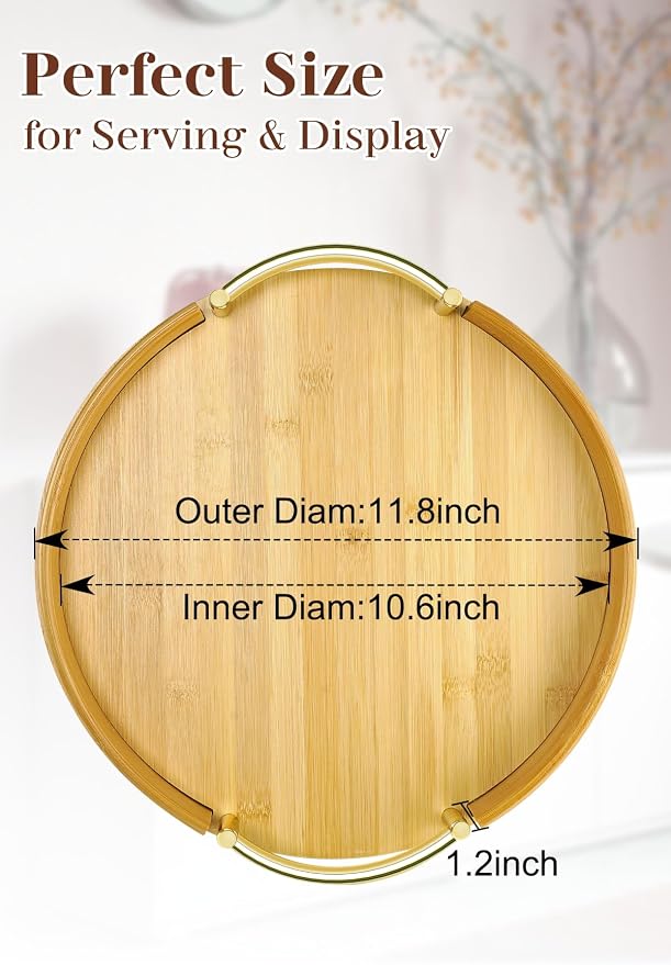JUPELI 11.8″ Round Bamboo Serving Tray - Image 2