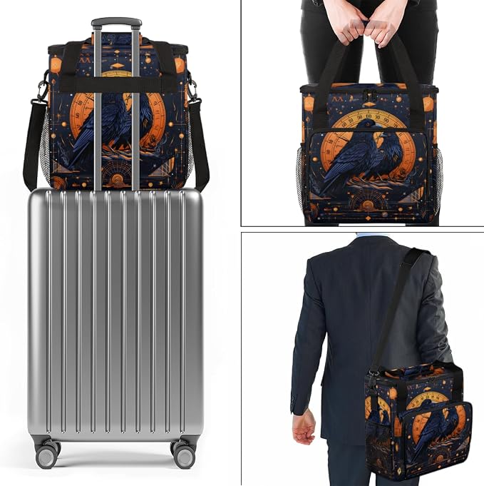 Vintage Travel Coffee Maker Carrying Bag Black Birds Large Organizer Storage - Image 7