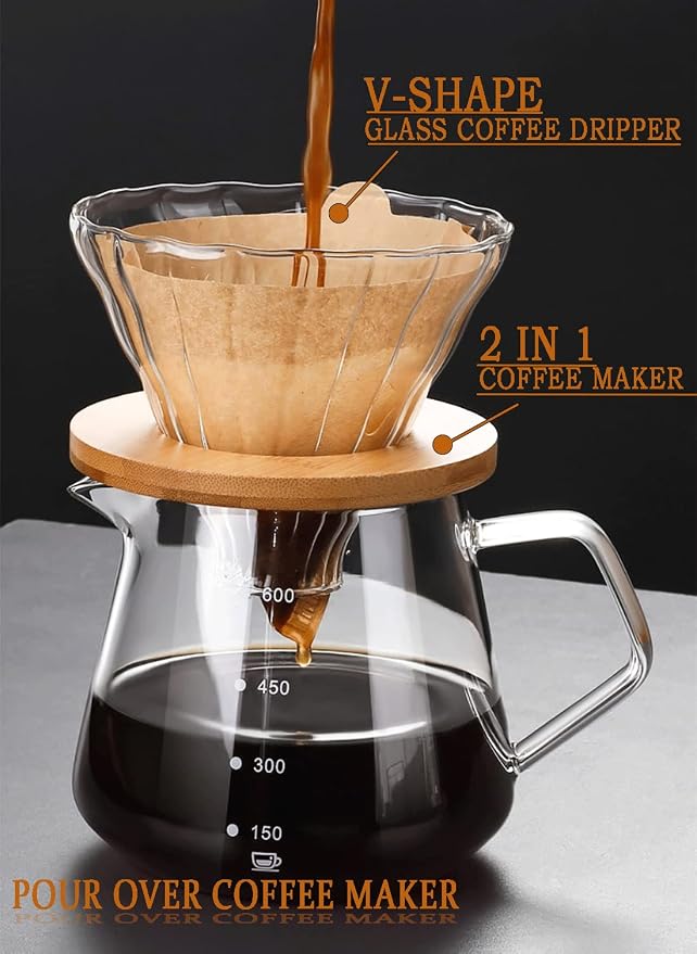 Pour Over Coffee Maker - 20 OZ /600ML Glass Carafe Coffee Server - Image 2