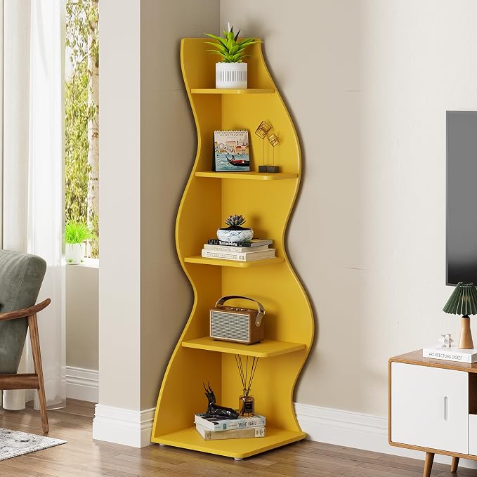 Tribesigns Corner Shelf, Modern 5-Tier Wall Corner Bookshelf, Stylish Corner - Image 5