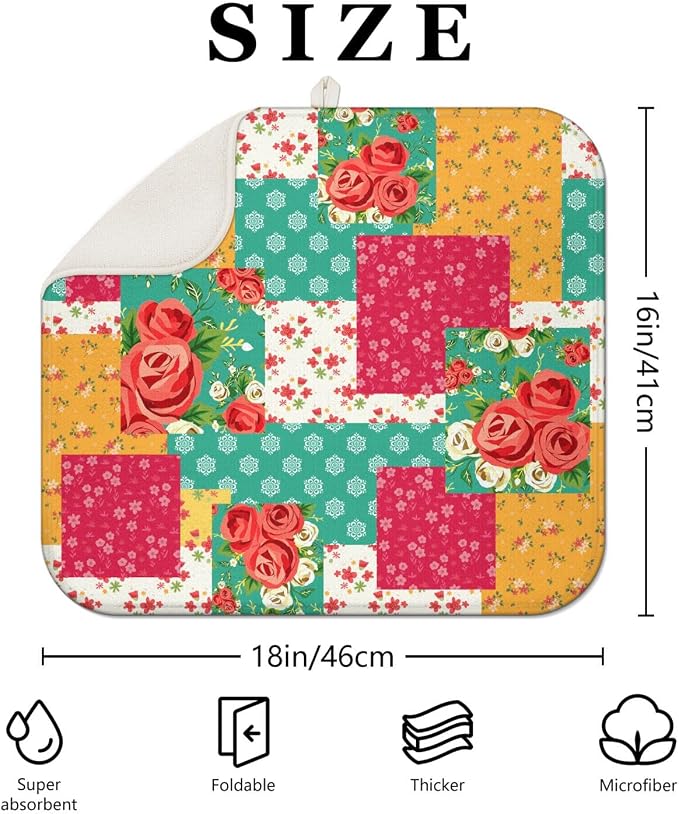 Boho Floral Dish Drying Mat for Kitchen Countertops, Farmhouse Flower - Image 2