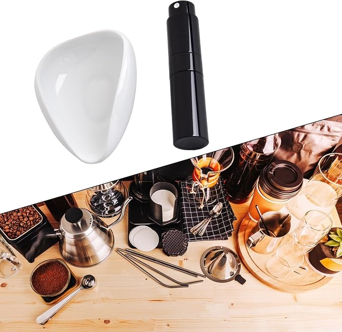 Coffee Dosing Tray Set With Spray Bottle And Grounds Needle, Pottery Bean Scoop - Image 4