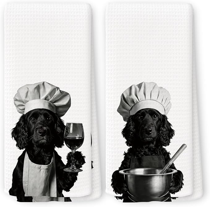 Funny Chef Cocker Spaniel Kitchen Towels Set of 2, Cocker Spaniel Dog Gifts by Unknown