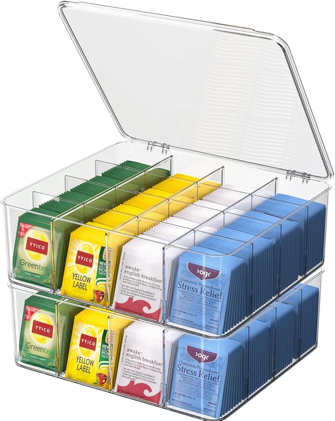 Tea Bag Organizer with Lid: Plastic Storage Bin by Weaccompanyyoueverymoment