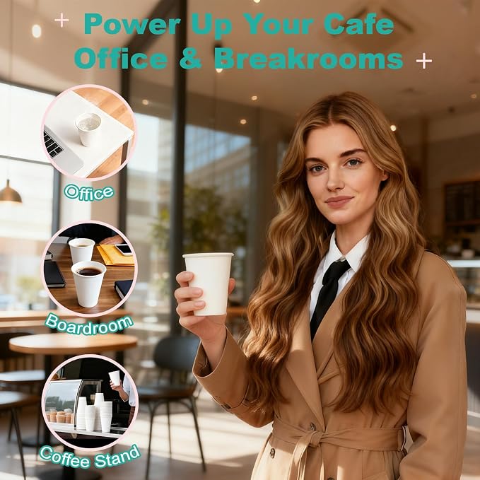 8 oz 300 Pack Disposable Coffee Cups, Bulk White Disposable Paper Cups - Image 7