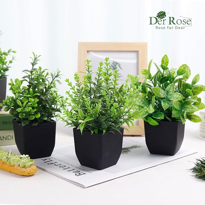 Der Rose 4 Pack Black Bathroom Decor Fake Plants Mini Artificial Greenery - Image 6