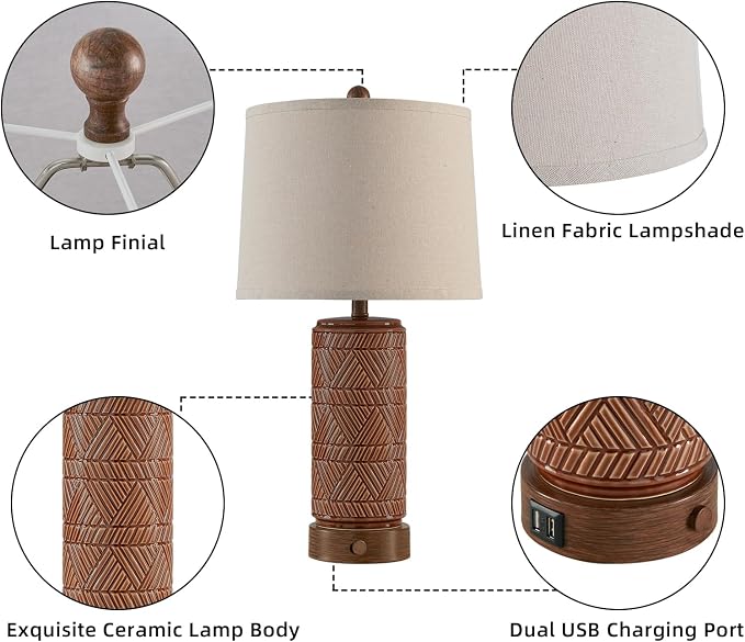 RORIA Set of 2 Vintage Touch Table Lamps - Image 5