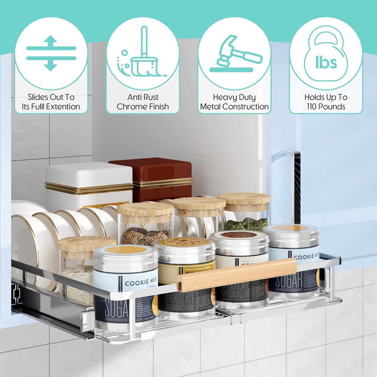 2Pack Expandable Pull Out Cabinet Organizer, Adjustable Width:12.3~18.5''W x 22.5''D Under Sink Organizer, Drawer Storage Shelves for Kitchen, Bathroom, Closet, Pantry, Cupboard, Pots, Pans