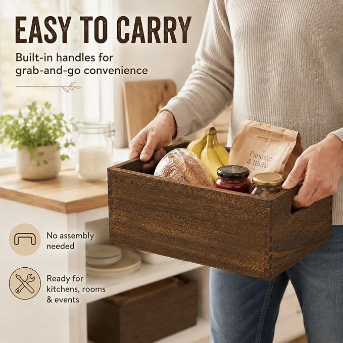 Wooden Crates for Display 5 Pack Large Rustic Nesting Wooden Basket - Image 7