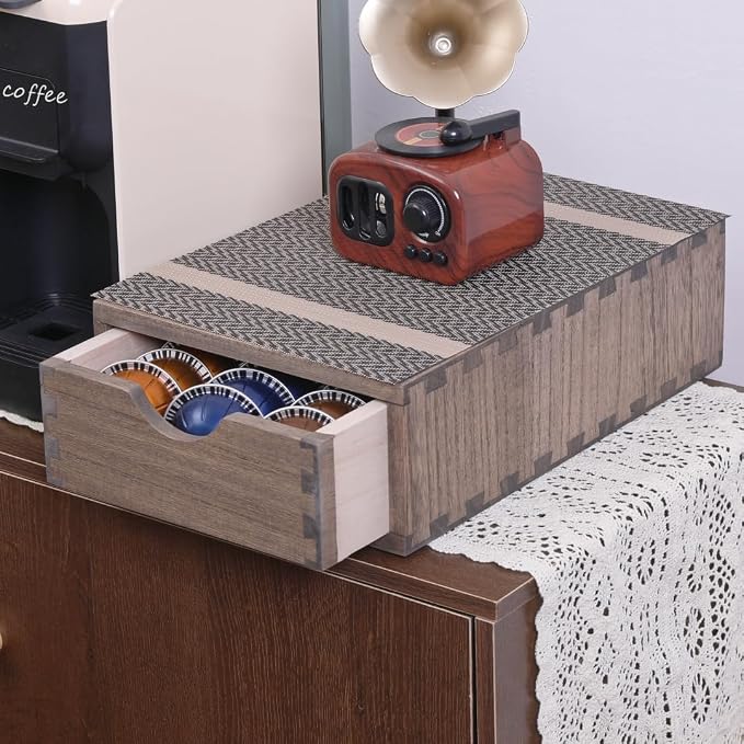 DDYURI Coffee Pod Holders 1-Layer 1-Drawer Dark Brown by DDYURI