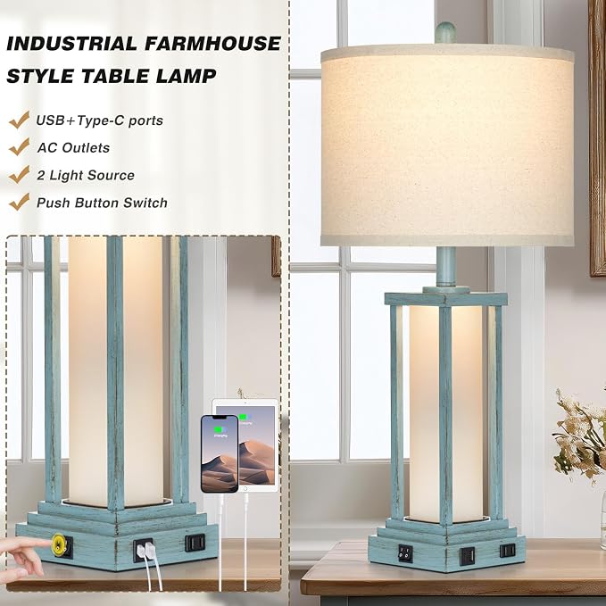 Cinkeda 27" Tall Vintage Table Lamp Set of 2 - Image 4