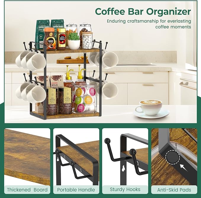 EsLuker.ly Coffee Station Bar Organizer Mug Holder Stand Countertop, 2 Tier Mug - Image 3