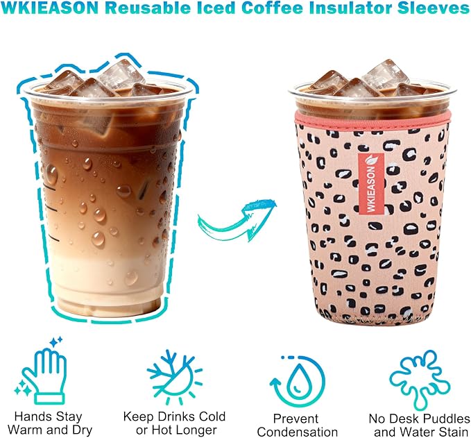 Wk ieason Iced Coffee Cup Sleeves Reusable Neoprene Iced Coffee Sleeve - Image 3