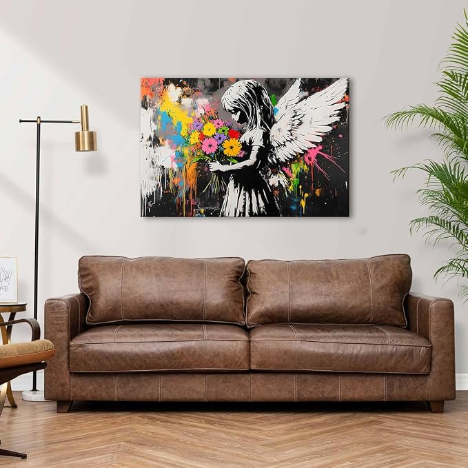 Abstract Graffiti Banksy Canvas Wall Art Banksy Angel Girls Decor Colorful - Image 4