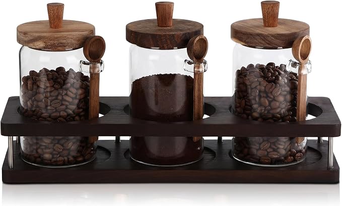 Suclain 3 Pcs Glass Coffee Bean Container 29 oz Airtight Coffee Canister by Suclain