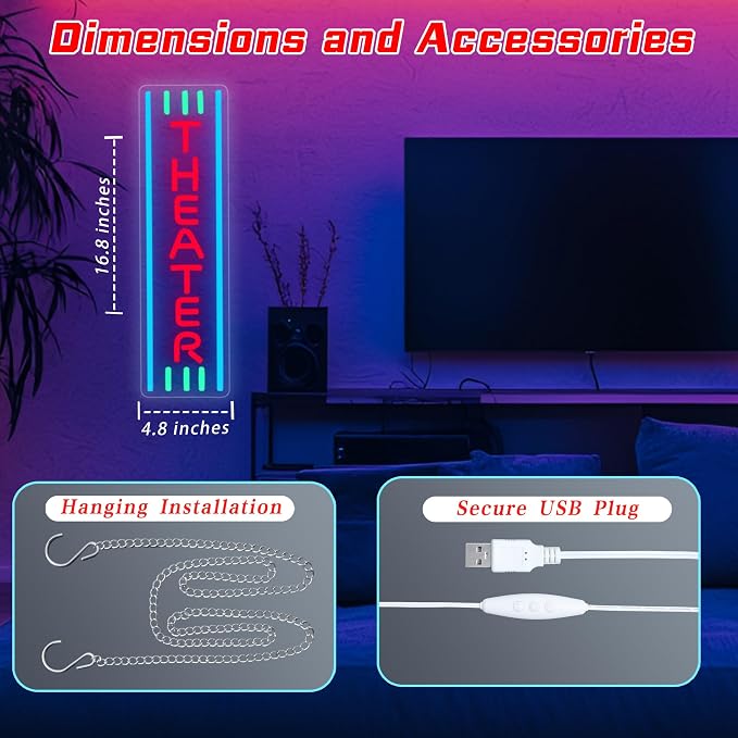 Theater Neon Sign Dimmable LED Movie Night Signs - Image 3