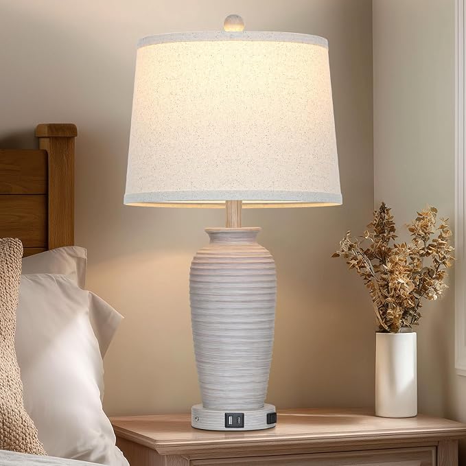 CINSARY 25" Vintage Farmhouse Jar Table Lamps, Single Rustic Bedside Lamp - Image 5