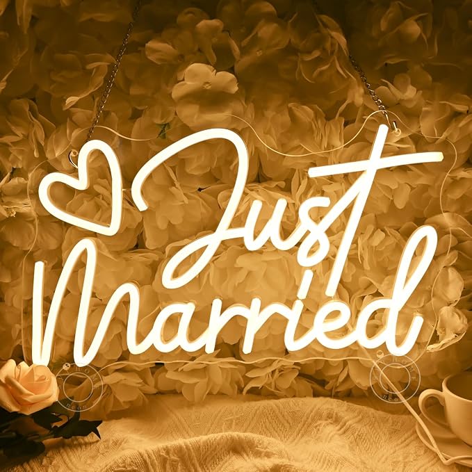 SYLHOME Just Married Led Neon Light Sign Heart Wedding Bridal Shower Backdrop - Image 6