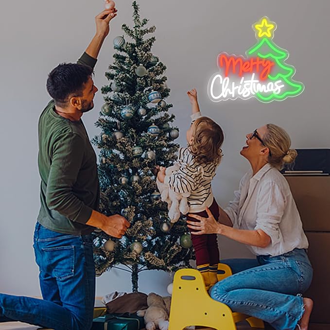 Merry Christmas Neon Sign for Wall Decor, Dimmable Christmas Tree Neon Signs - Image 7