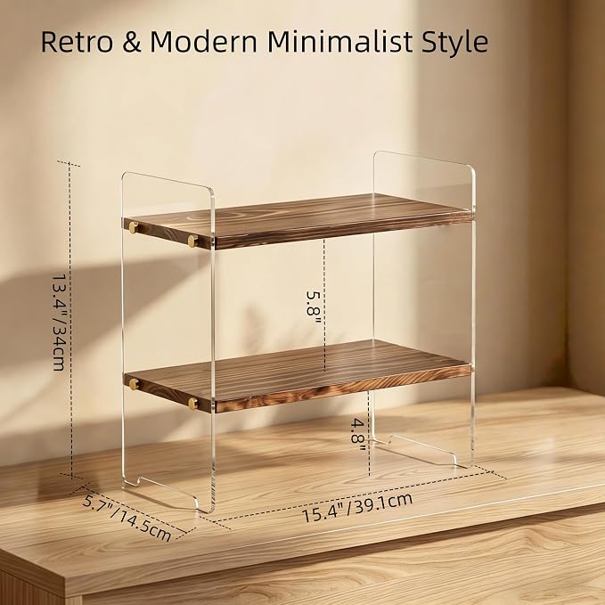 Coffee Station Organizer 2 Tier, Solid Wood Mug Shelffor Coffee Bar, Matcha - Image 2