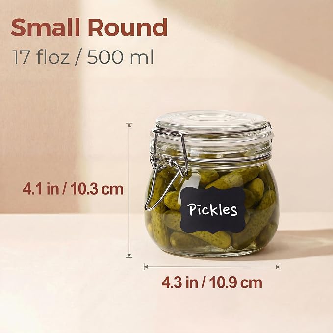 HomArtist Glass Jars with Airtight Lid Set of 6, 17 floz Wide Mouth Mason Jars - Image 3