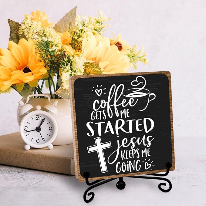 Coffee Lover Gifts for Women Men, Christian Coffee Decor, Bar Desk Sign - Image 3